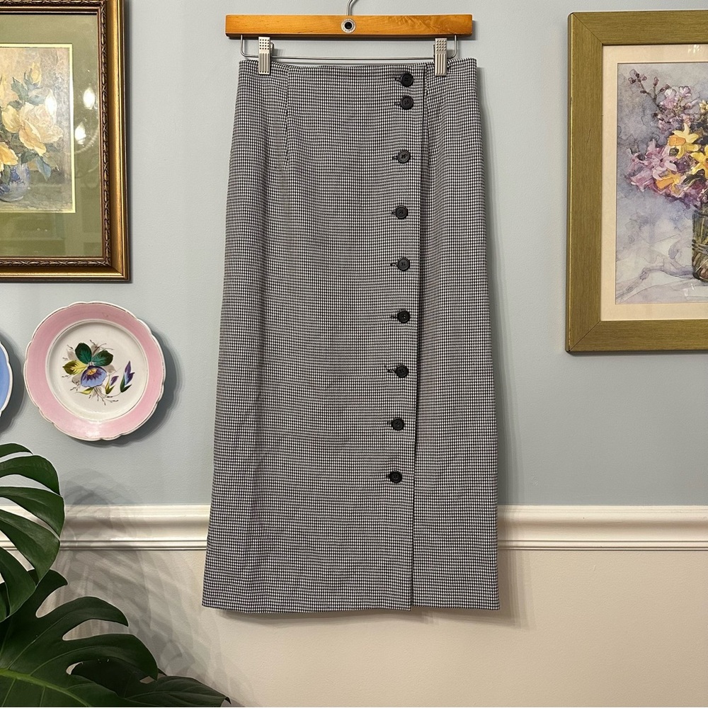 Classic Vintage 80s Black and White Houndstooth Skirt pencil wiggle checkered - Picture 2 of 6